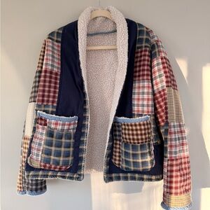 Patchwork Plaid Jacket with Sherpa Lining